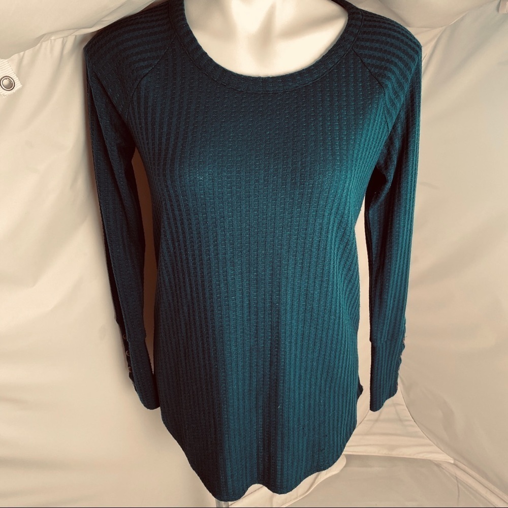Chaser teal green waffle knit loose fit thermal long sleeve shirt M